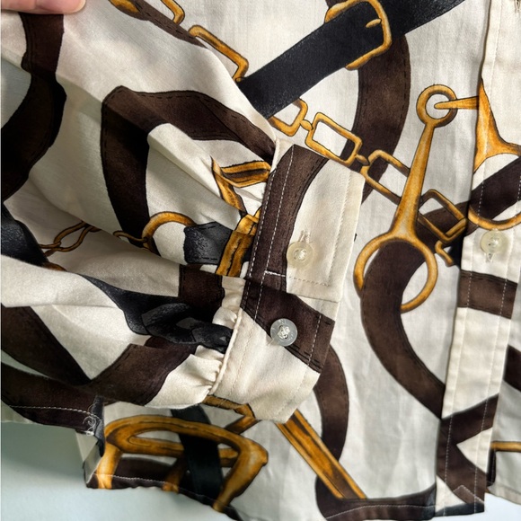 Lauren Ralph Lauren women’s belting Chain Pattern equestrian button down shirt - Picture 3 of 5